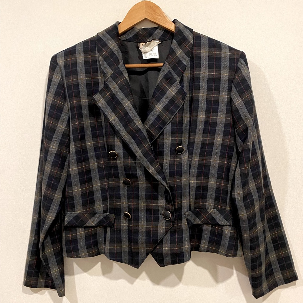 VINTAGE 90s plaid cropped jacket
